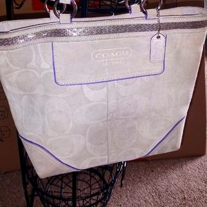 SuedeCoach Shoulder Bag, open lilac interior. Clean rarely used. Zip enclosure.